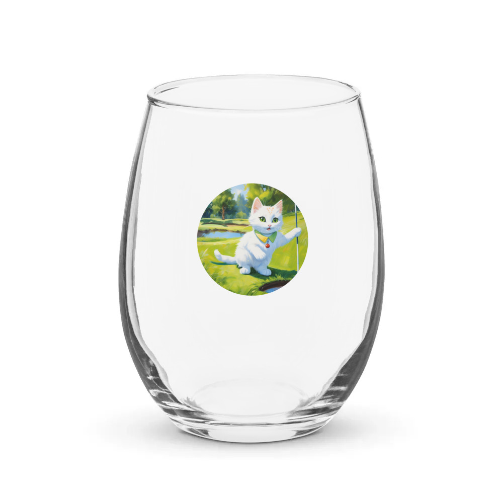 PugMug Custom White Companion Cat Stemless Wine Glass