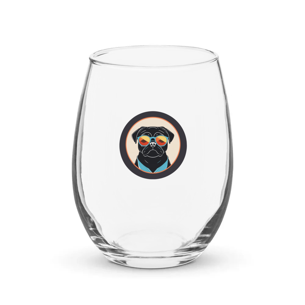 PugMug Custom Black Pug Stemless Wine Glass