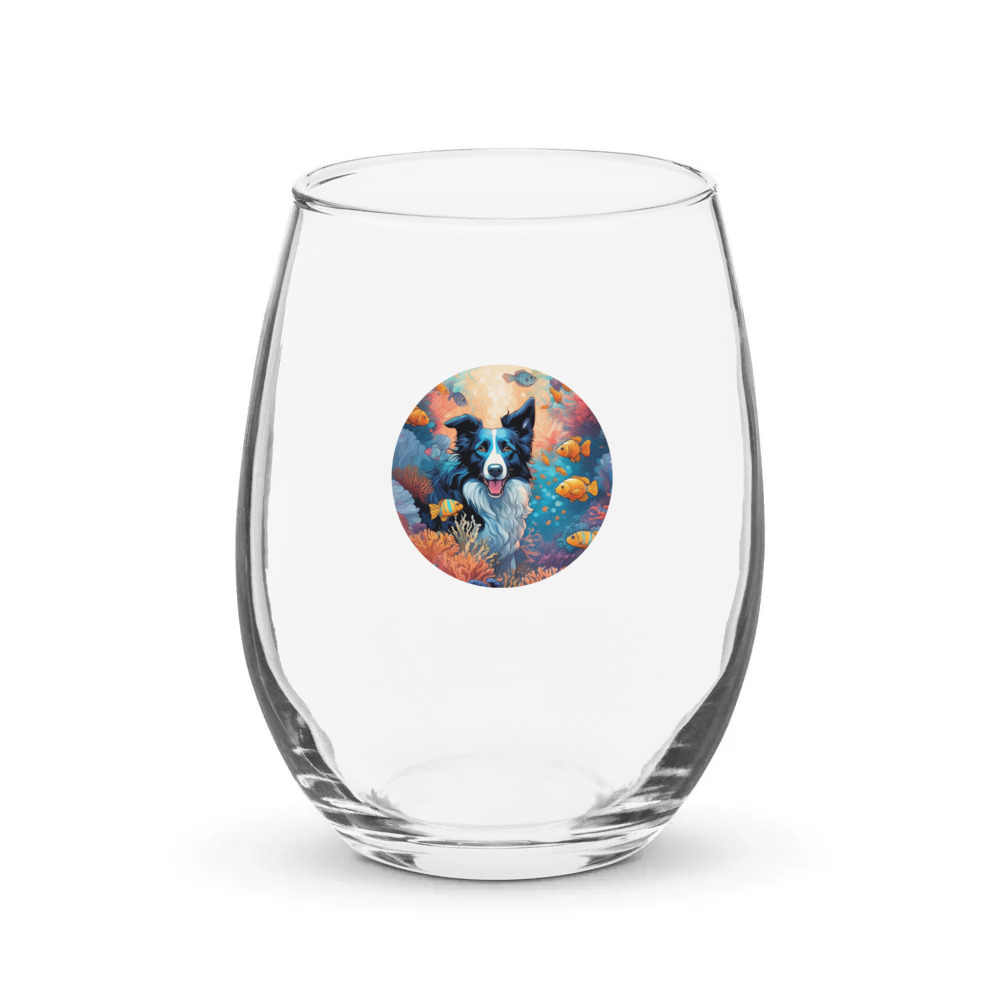 PugMug Custom Border Collie Stemless Wine Glass