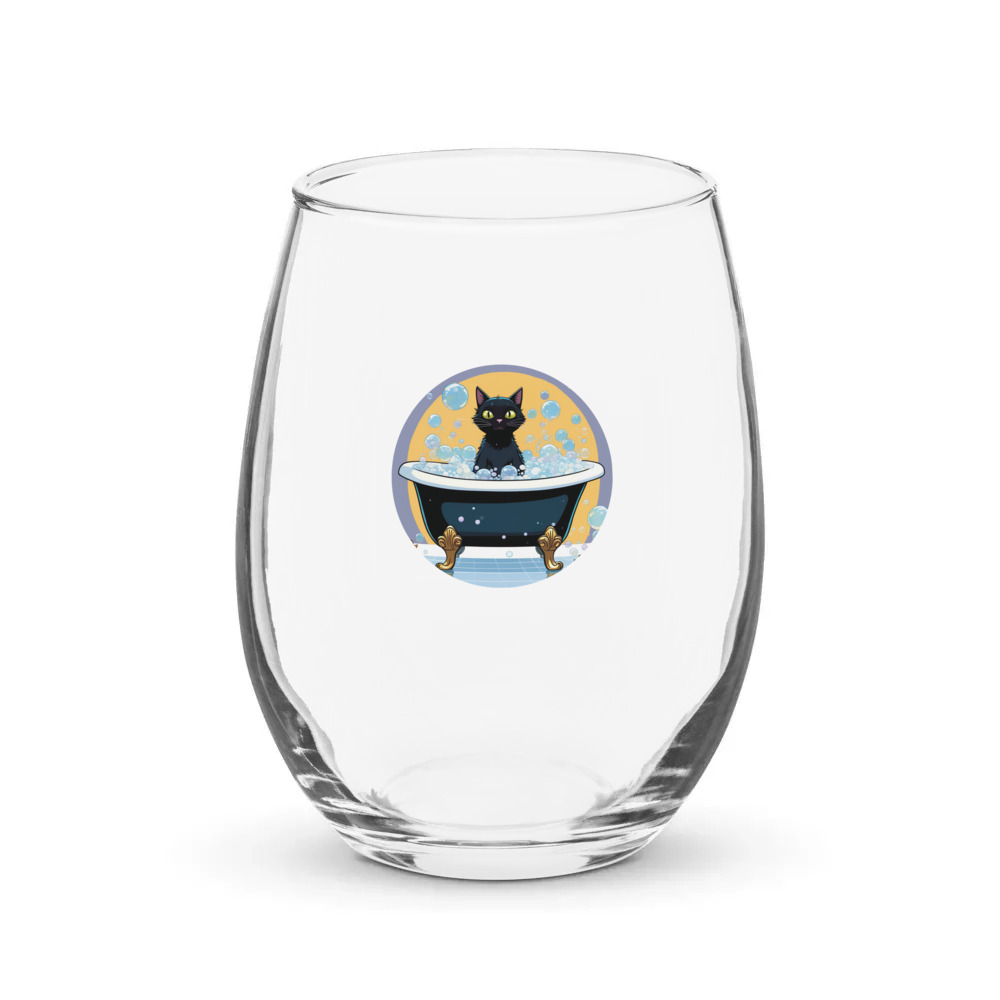 PugMug Custom Black Companion Cat Stemless Wine Glass