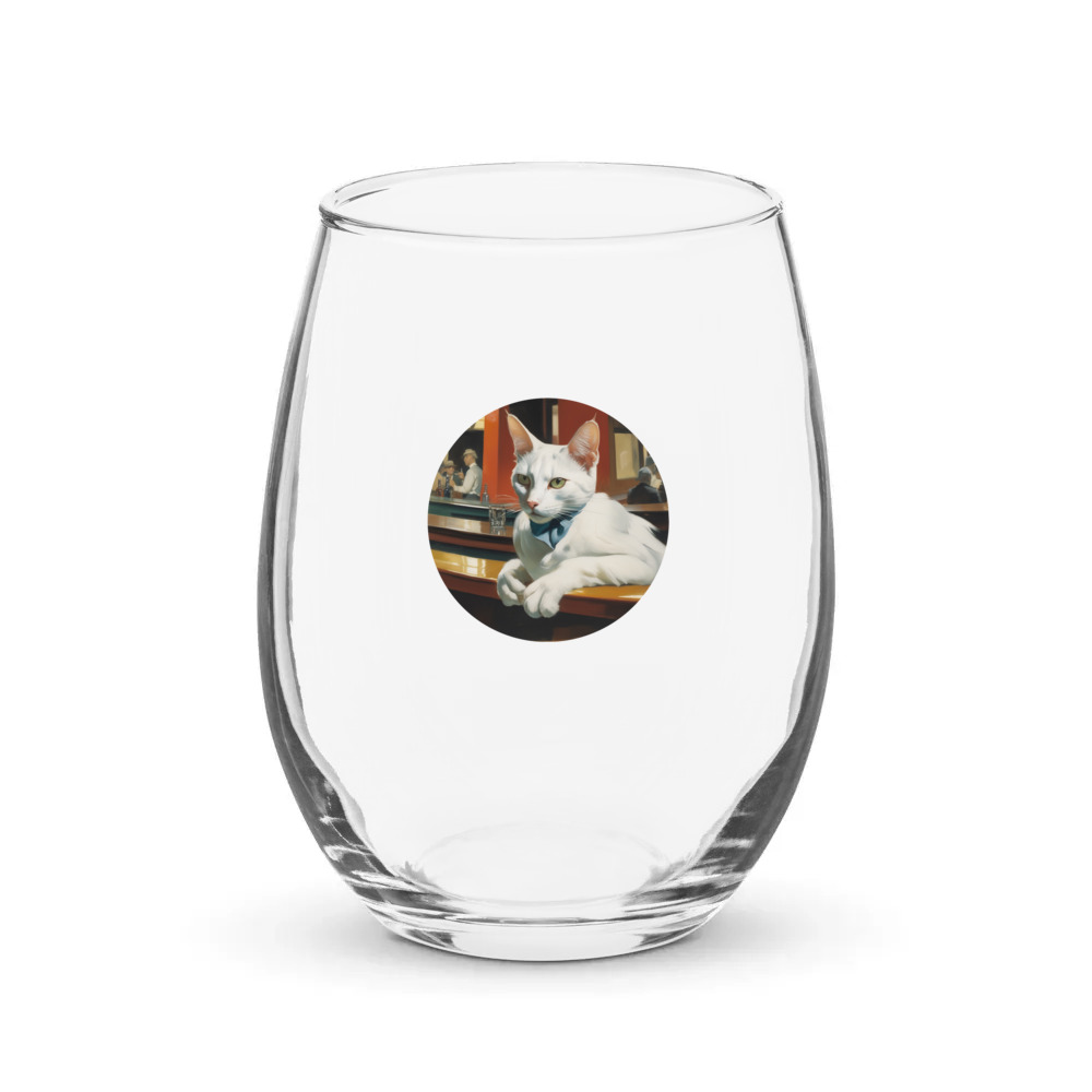 PugMug Custom White Companion Cat Stemless Wine Glass