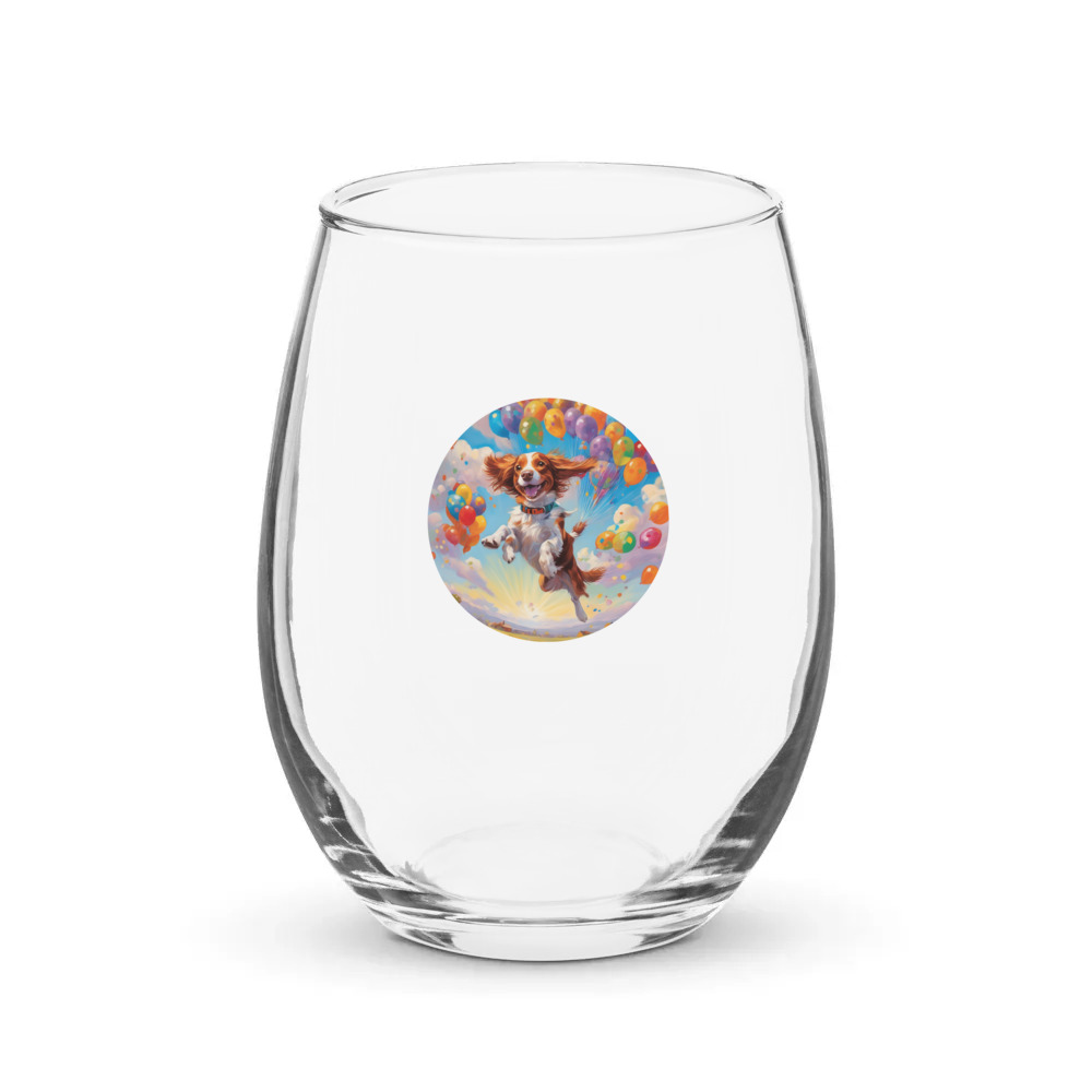 PugMug Custom Brittany Dog Stemless Wine Glass