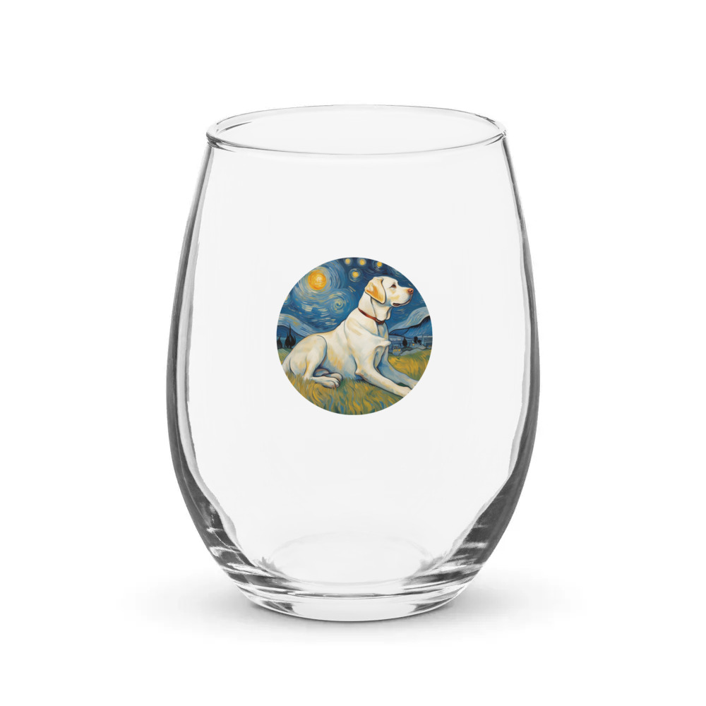 PugMug Custom White Labrador Retriever Stemless Wine Glass