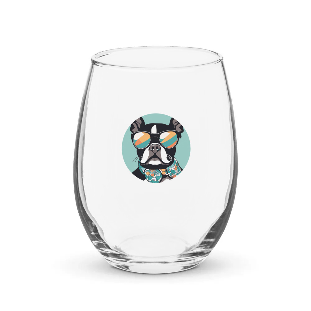 PugMug Custom Boston Terrier Stemless Wine Glass