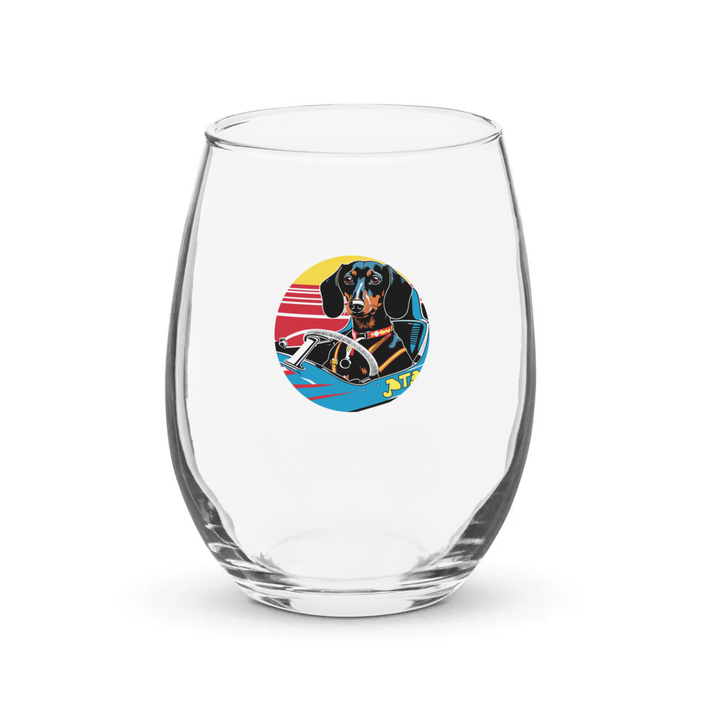 PugMug Custom Black Dachshund Stemless Wine Glass