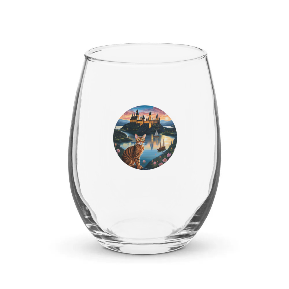 PugMug Custom Tabby Abyssinian Cat Stemless Wine Glass