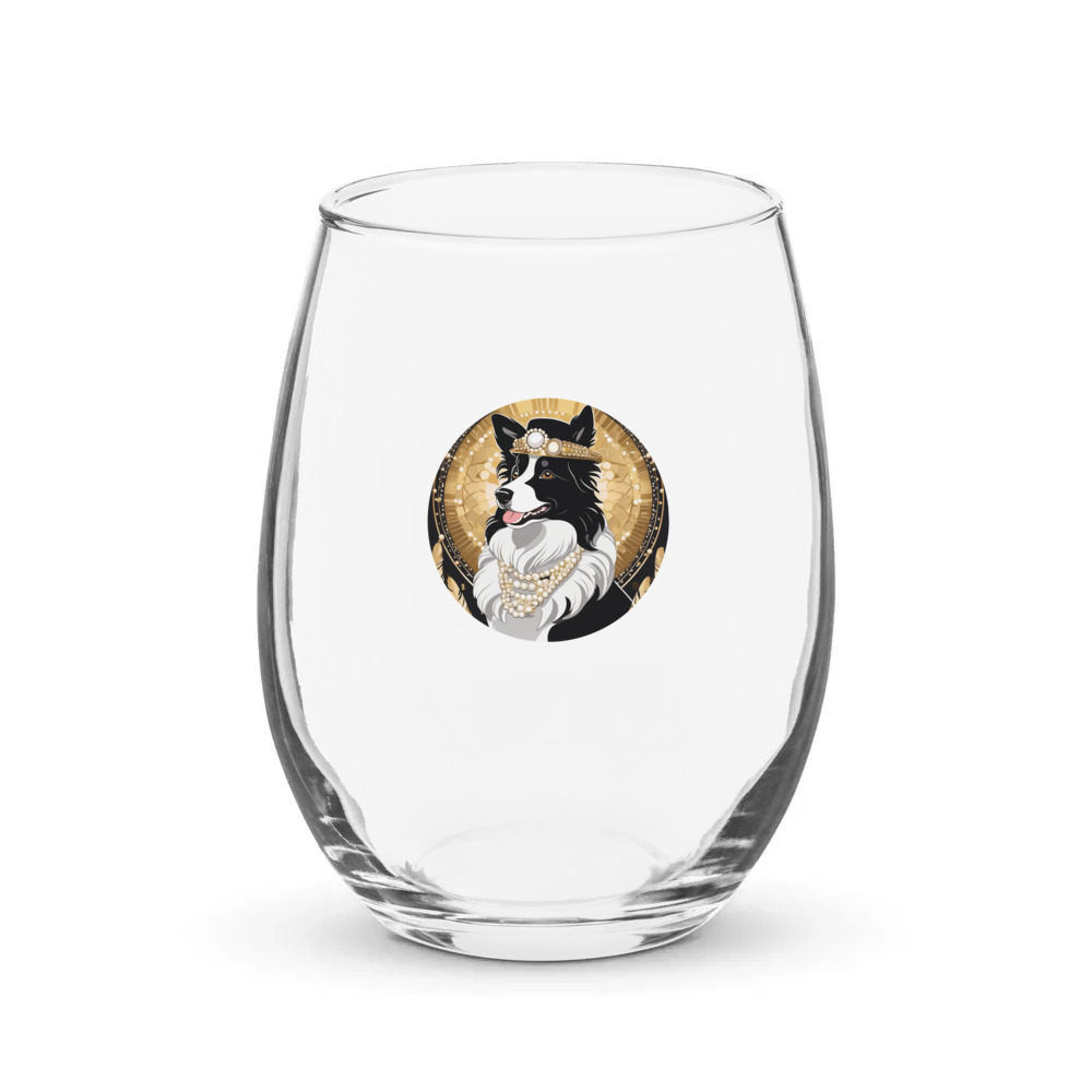 PugMug Custom Border Collie Stemless Wine Glass