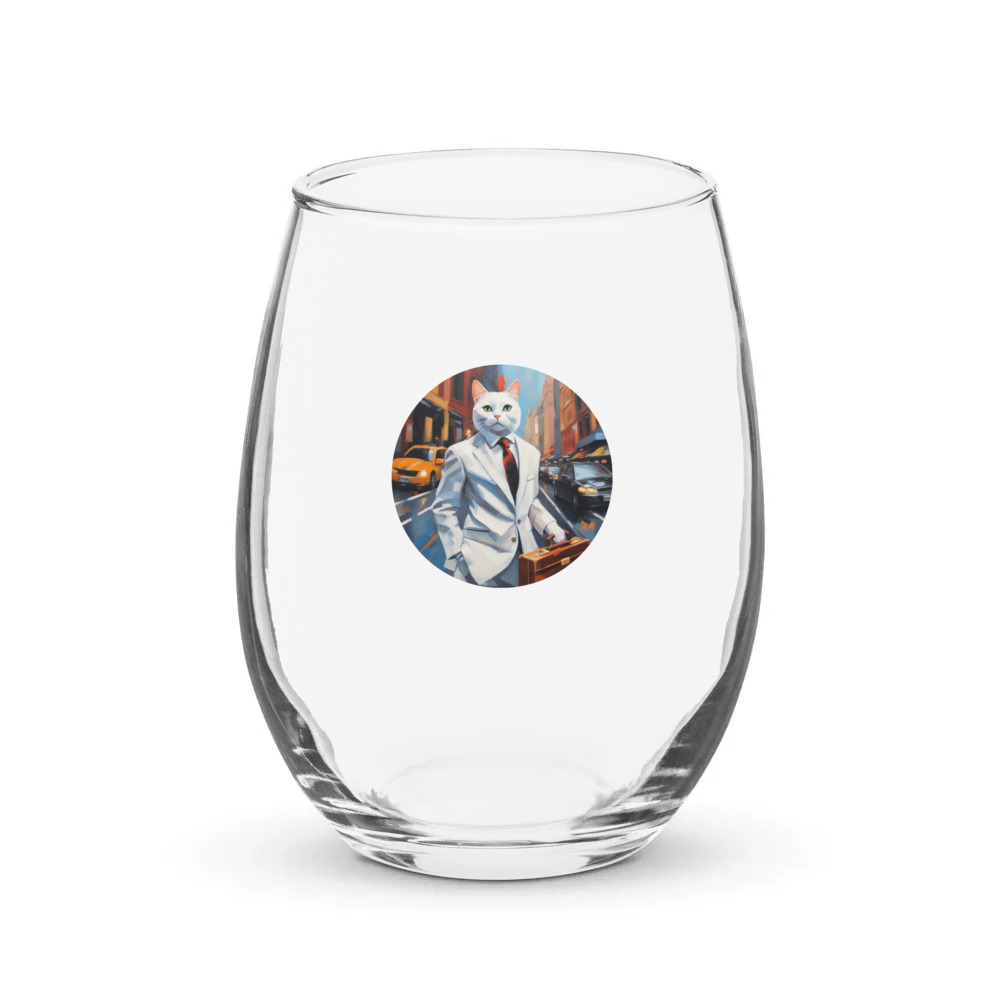 PugMug Custom White Companion Cat Stemless Wine Glass