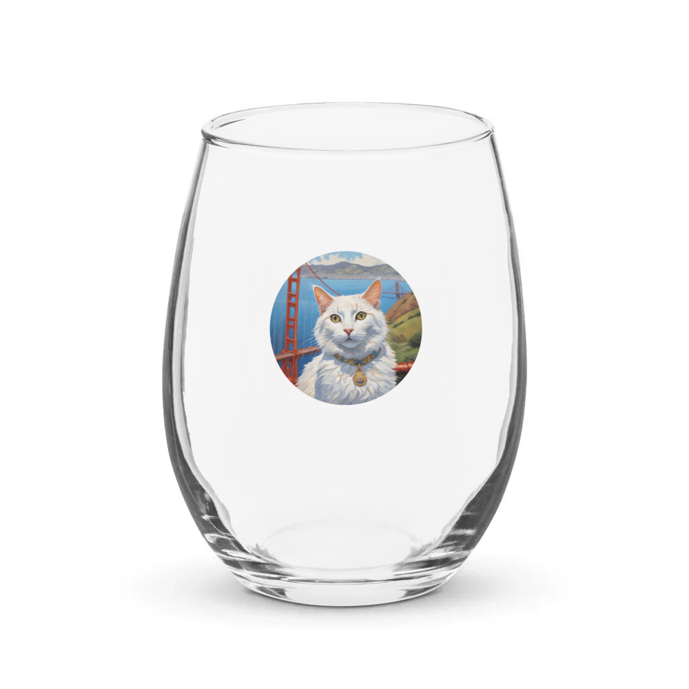 PugMug Custom White Companion Cat Stemless Wine Glass