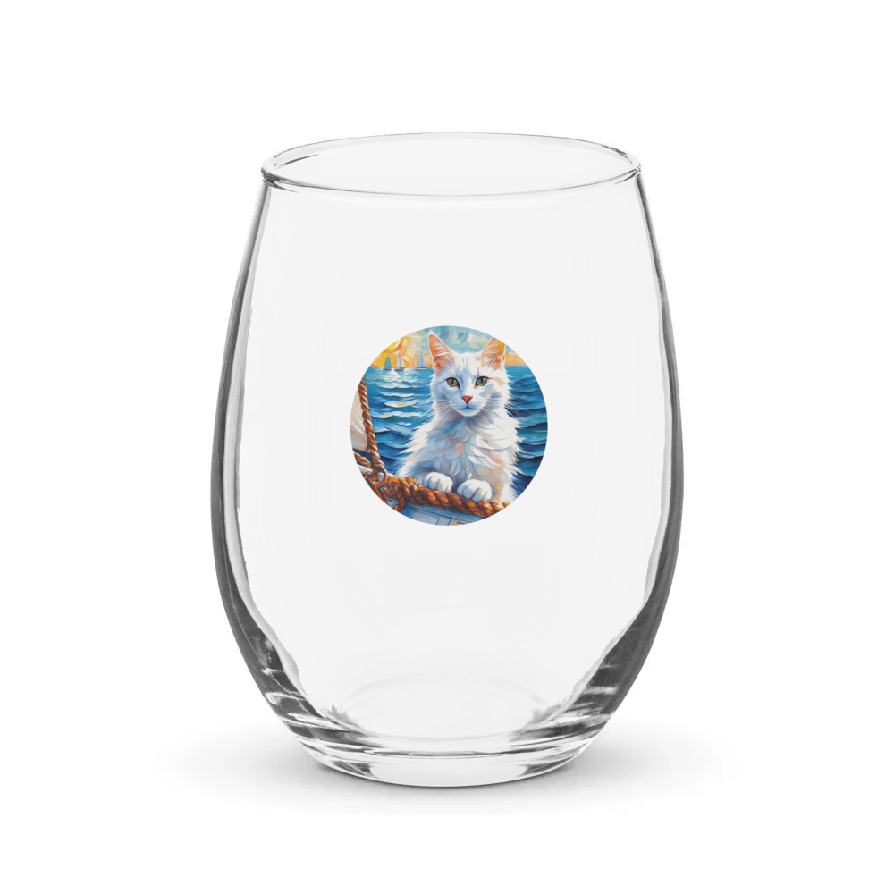 PugMug Custom White Companion Cat Stemless Wine Glass