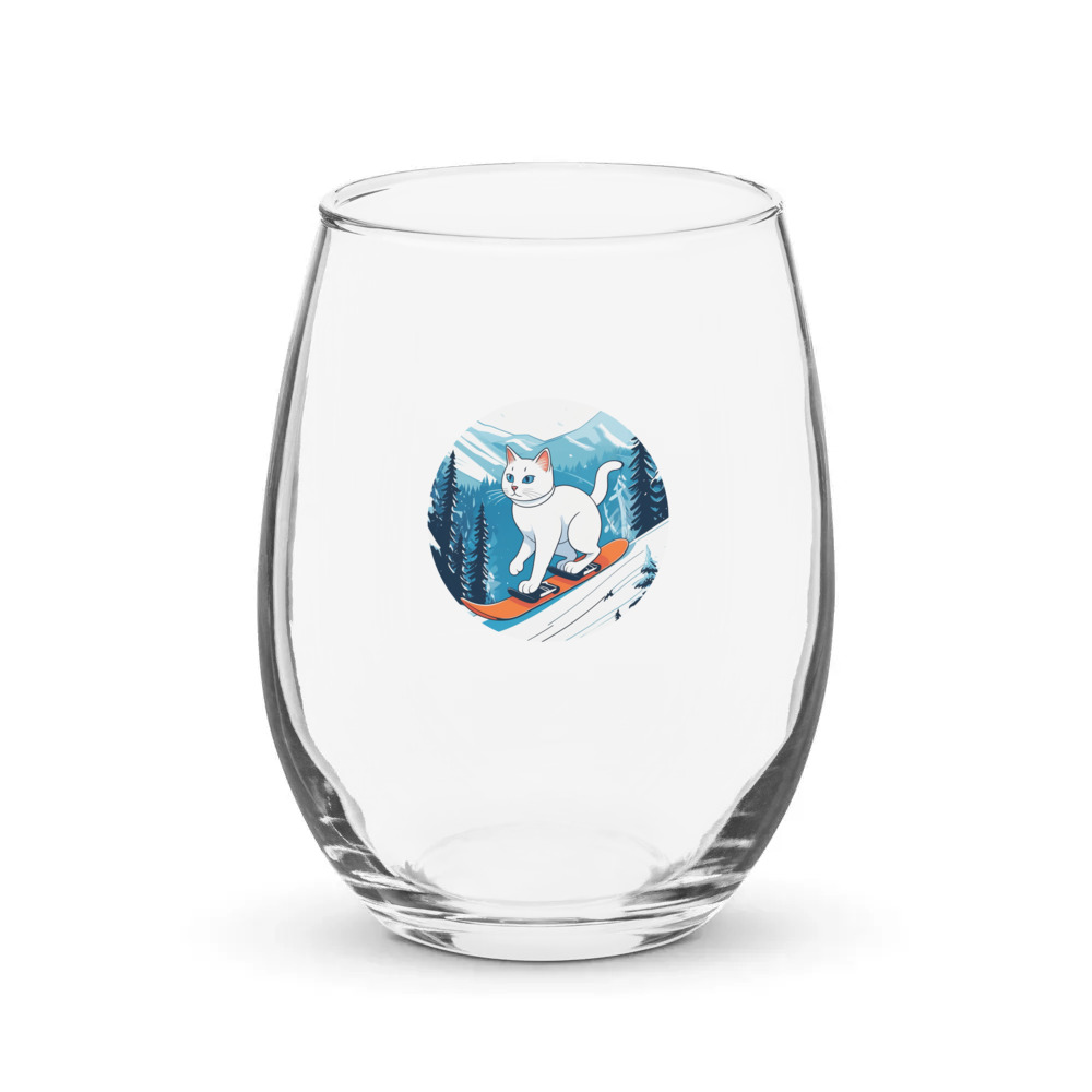 PugMug Custom White Companion Cat Stemless Wine Glass