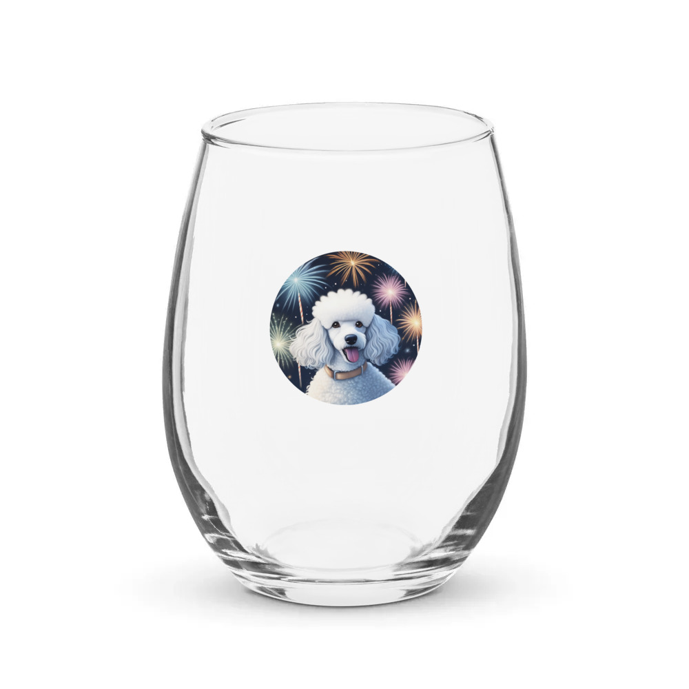 PugMug Custom White Poodle Stemless Wine Glass