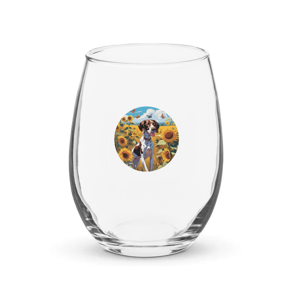 PugMug Custom Pointer Dog Stemless Wine Glass