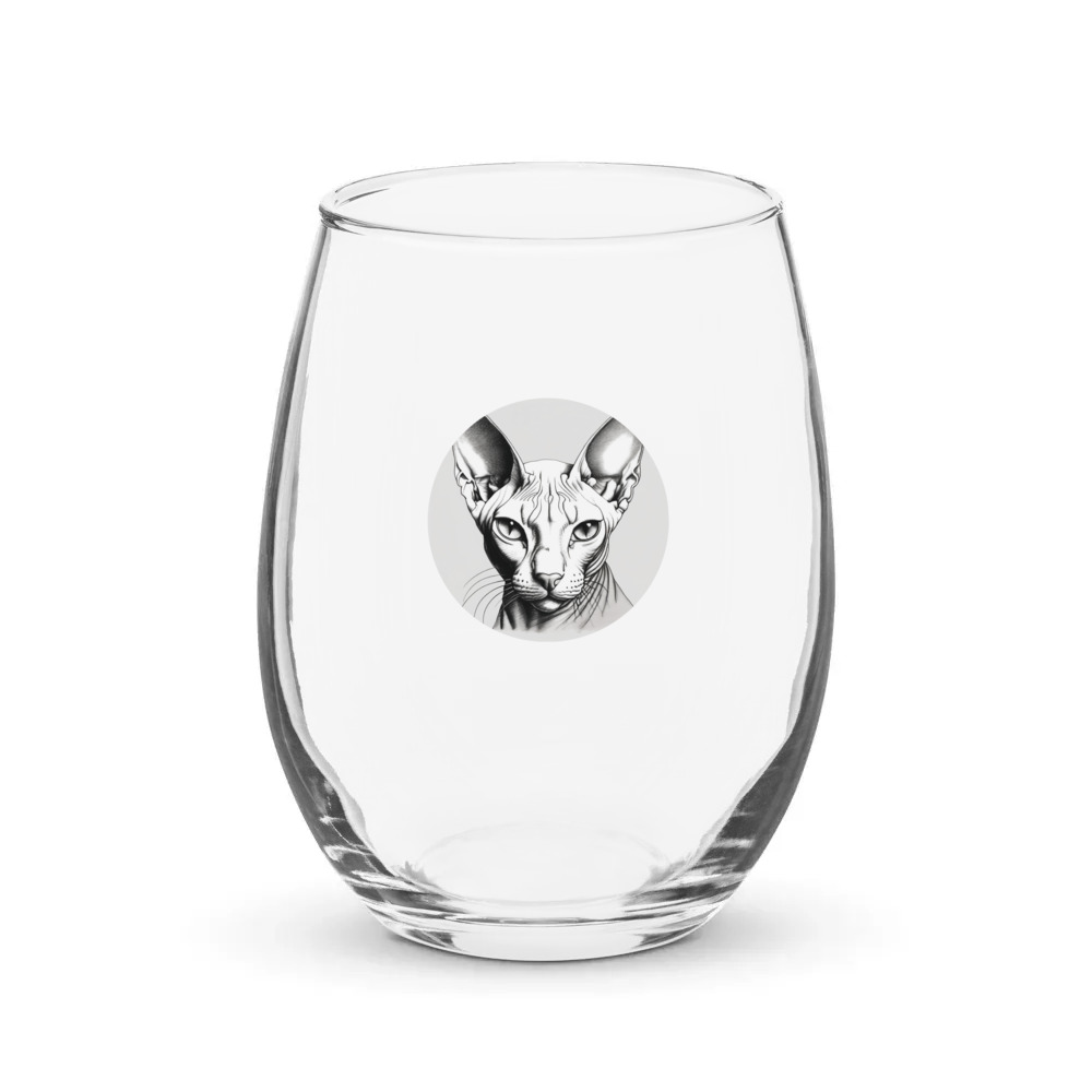 PugMug Custom White Sphynx Cat Stemless Wine Glass