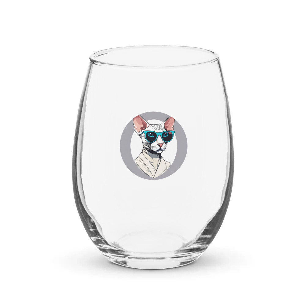 PugMug Custom White Sphynx Cat Stemless Wine Glass