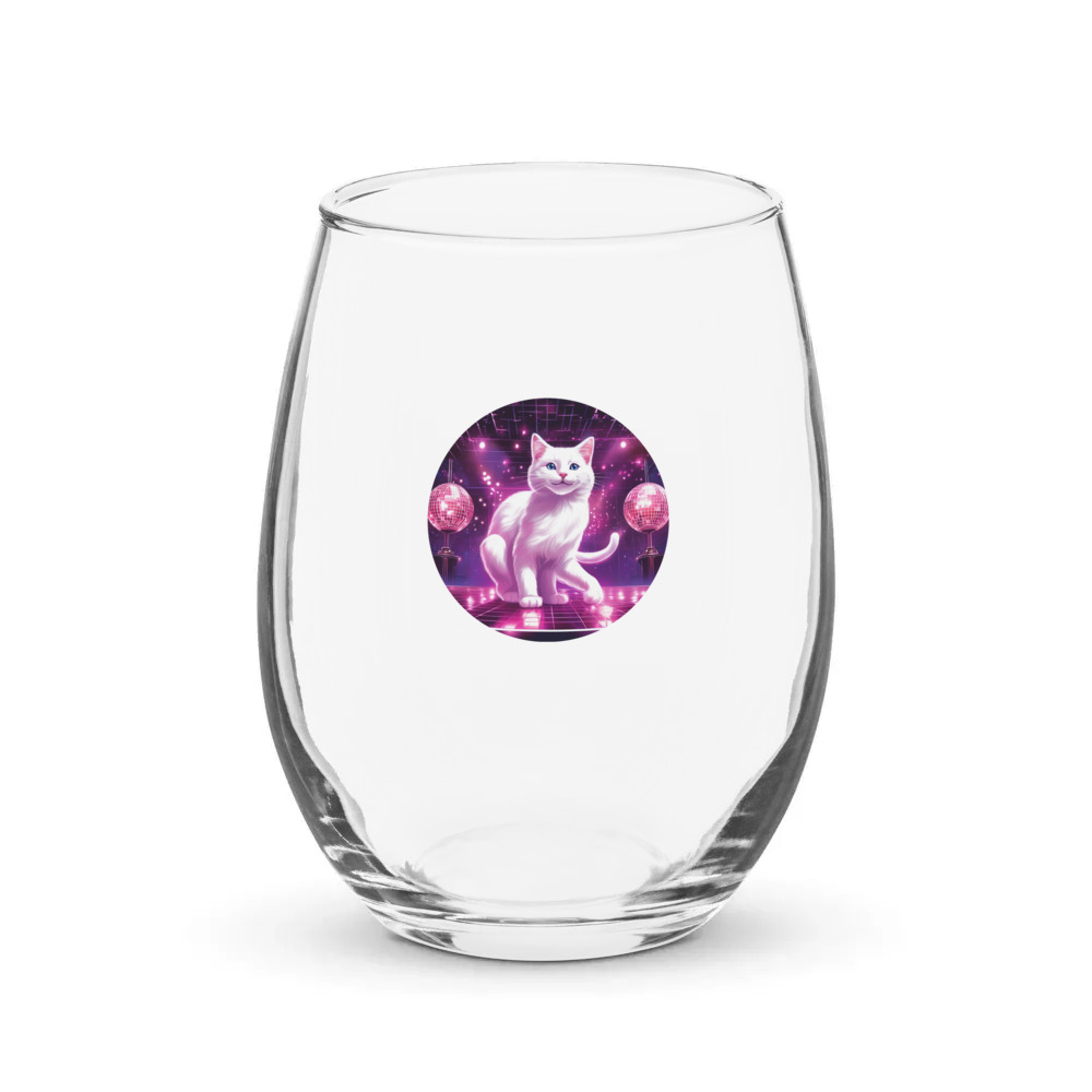 PugMug Custom White Companion Cat Stemless Wine Glass