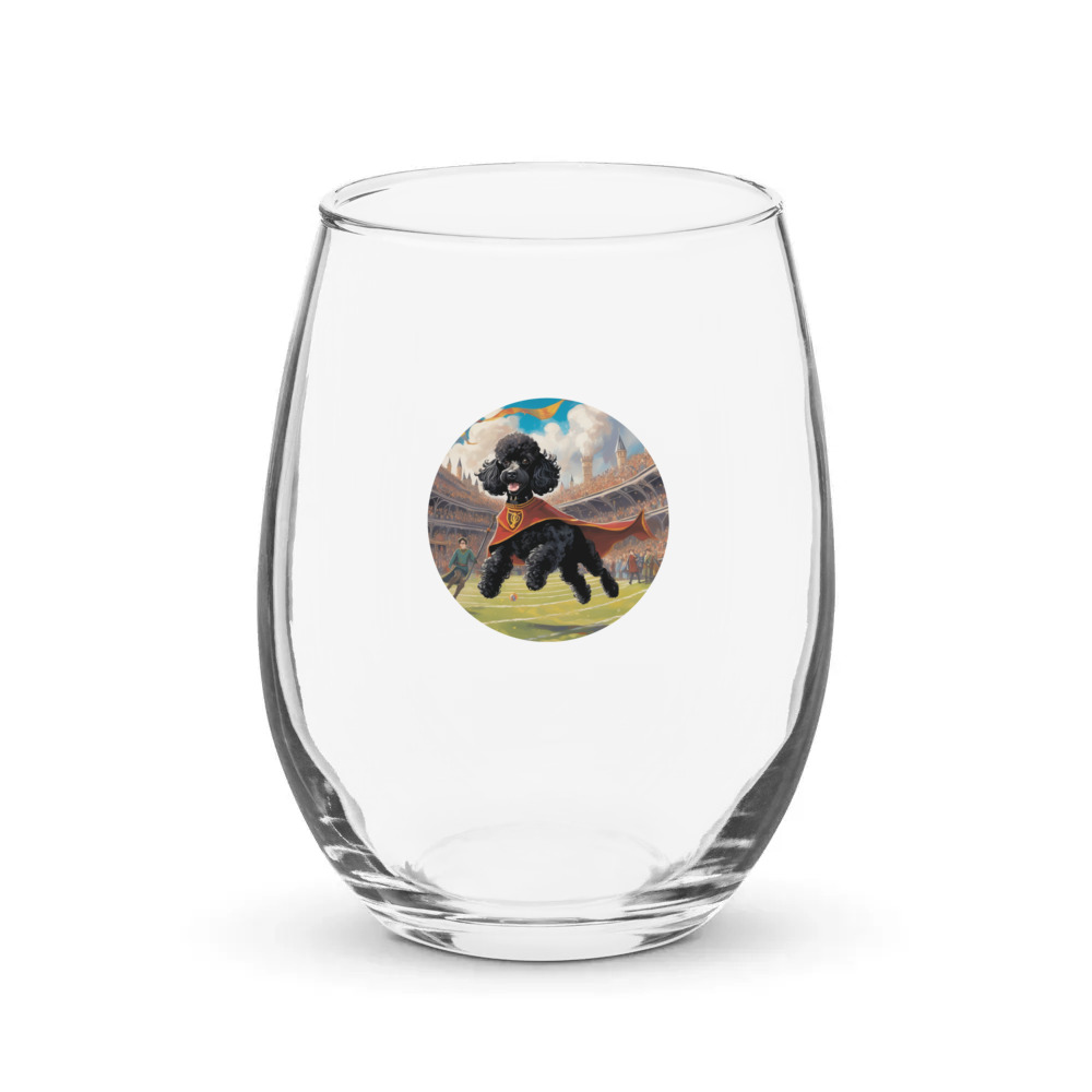 PugMug Custom Black Poodle Stemless Wine Glass