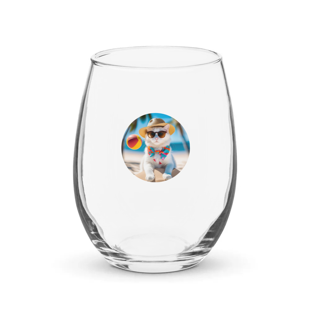 PugMug Custom White Companion Cat Stemless Wine Glass