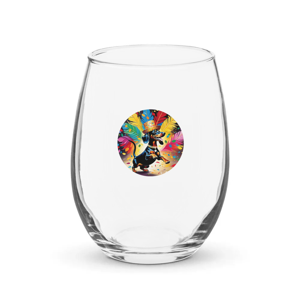 PugMug Custom Black Dachshund Stemless Wine Glass