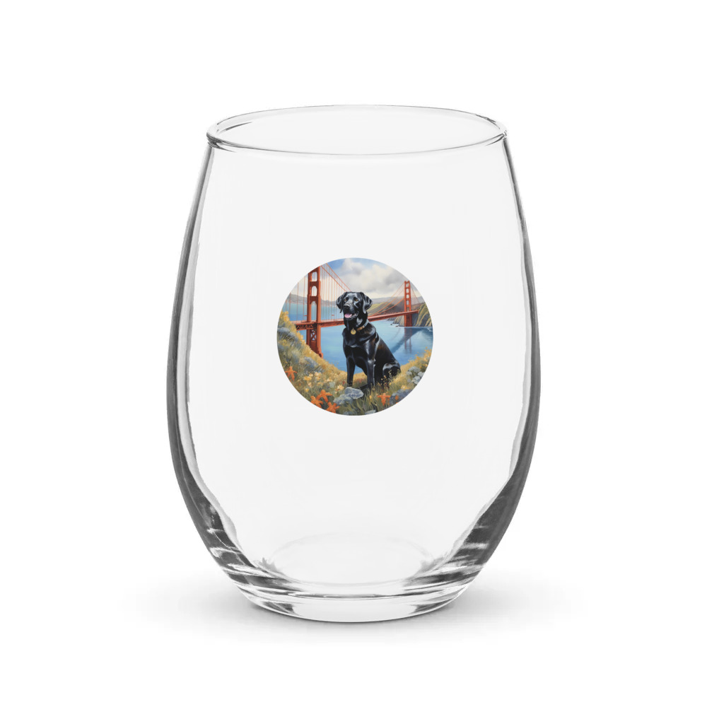 PugMug Custom Black Labrador Retriever Stemless Wine Glass