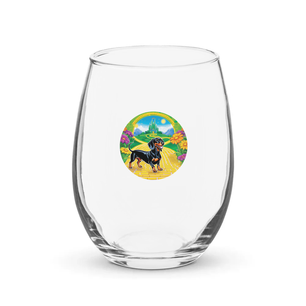 PugMug Custom Black Dachshund Stemless Wine Glass