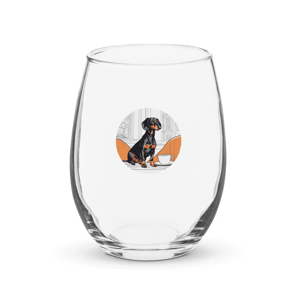 PugMug Custom Black Dachshund Stemless Wine Glass