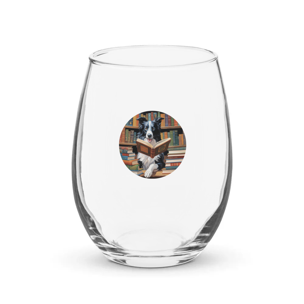PugMug Custom Border Collie Stemless Wine Glass