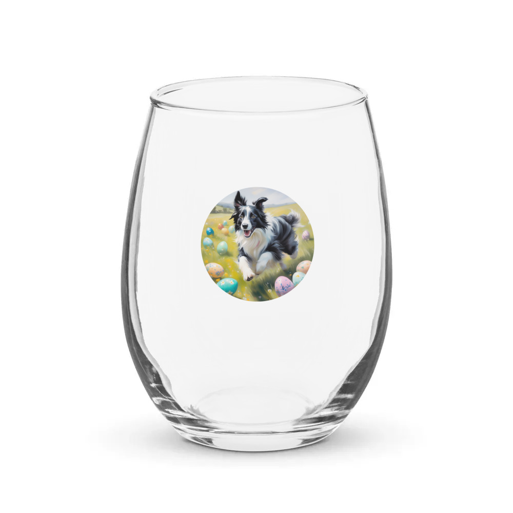 PugMug Custom Border Collie Stemless Wine Glass