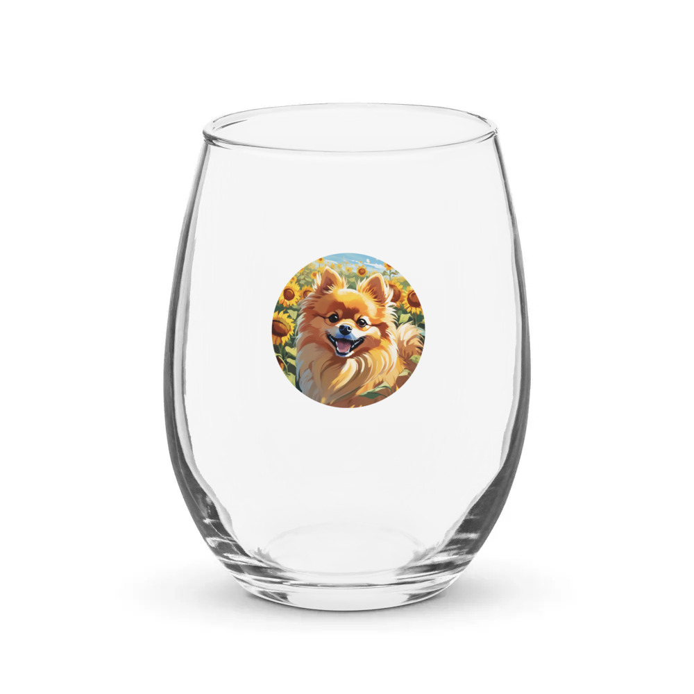 PugMug Custom Tan Pomeranian Stemless Wine Glass