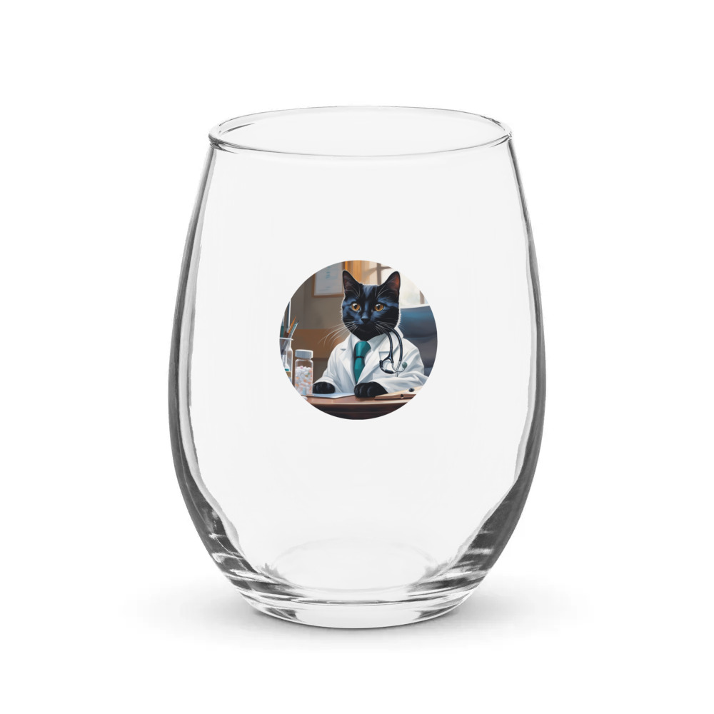 PugMug Custom Black Companion Cat Stemless Wine Glass