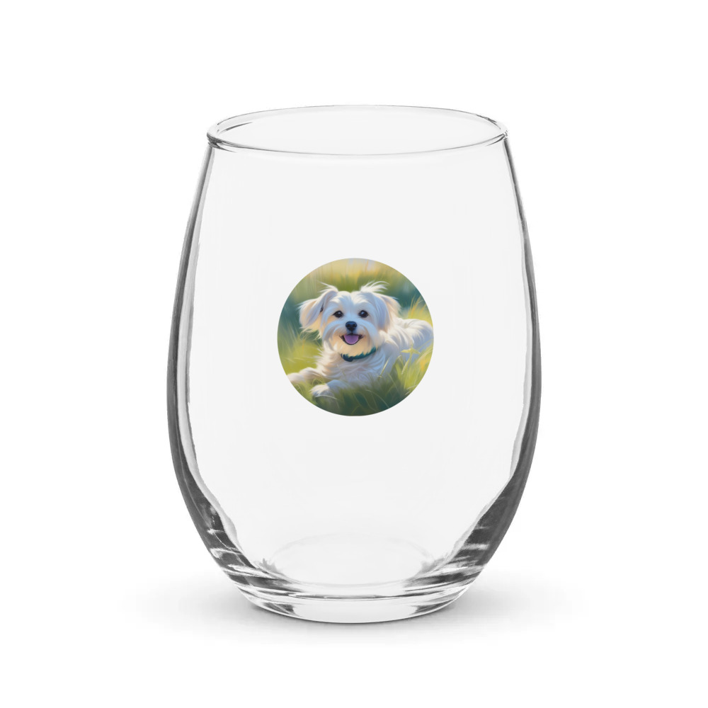 PugMug Custom Maltese Dog Stemless Wine Glass