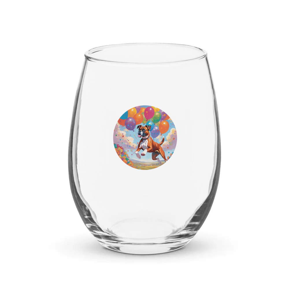 PugMug Custom Boxer Dog Stemless Wine Glass