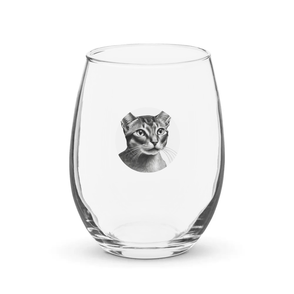 PugMug Custom Tabby Abyssinian Cat Stemless Wine Glass
