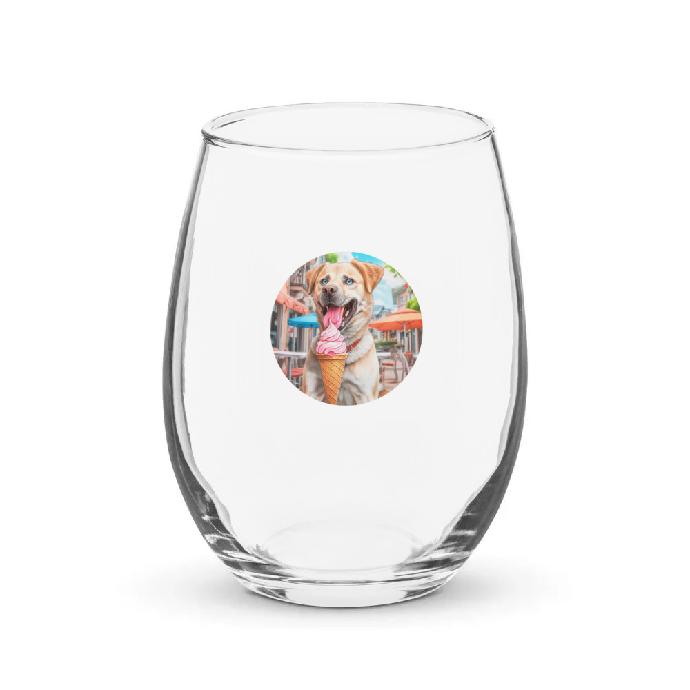 PugMug Custom Blue Stemless Wine Glass