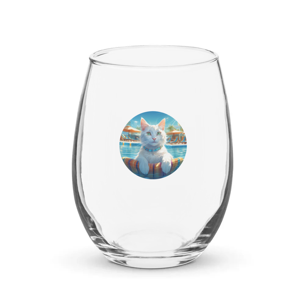 PugMug Custom White Companion Cat Stemless Wine Glass