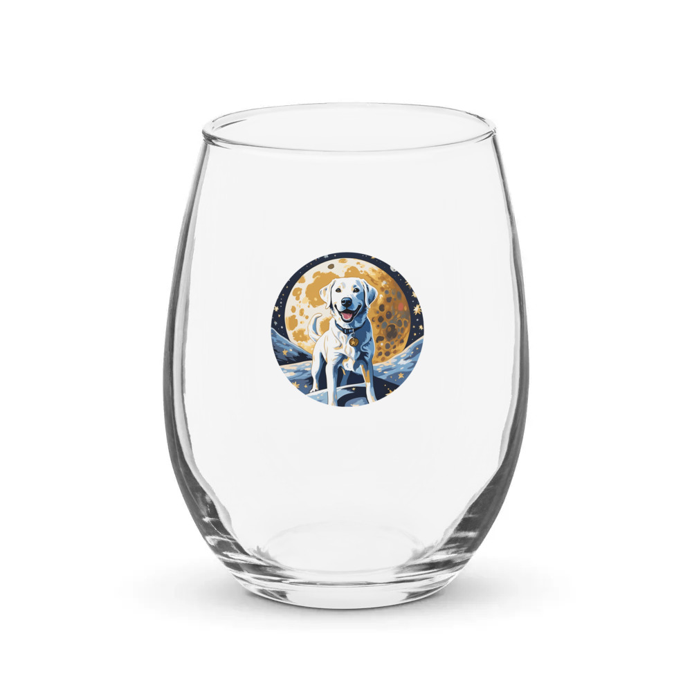 PugMug Custom White Labrador Retriever Stemless Wine Glass