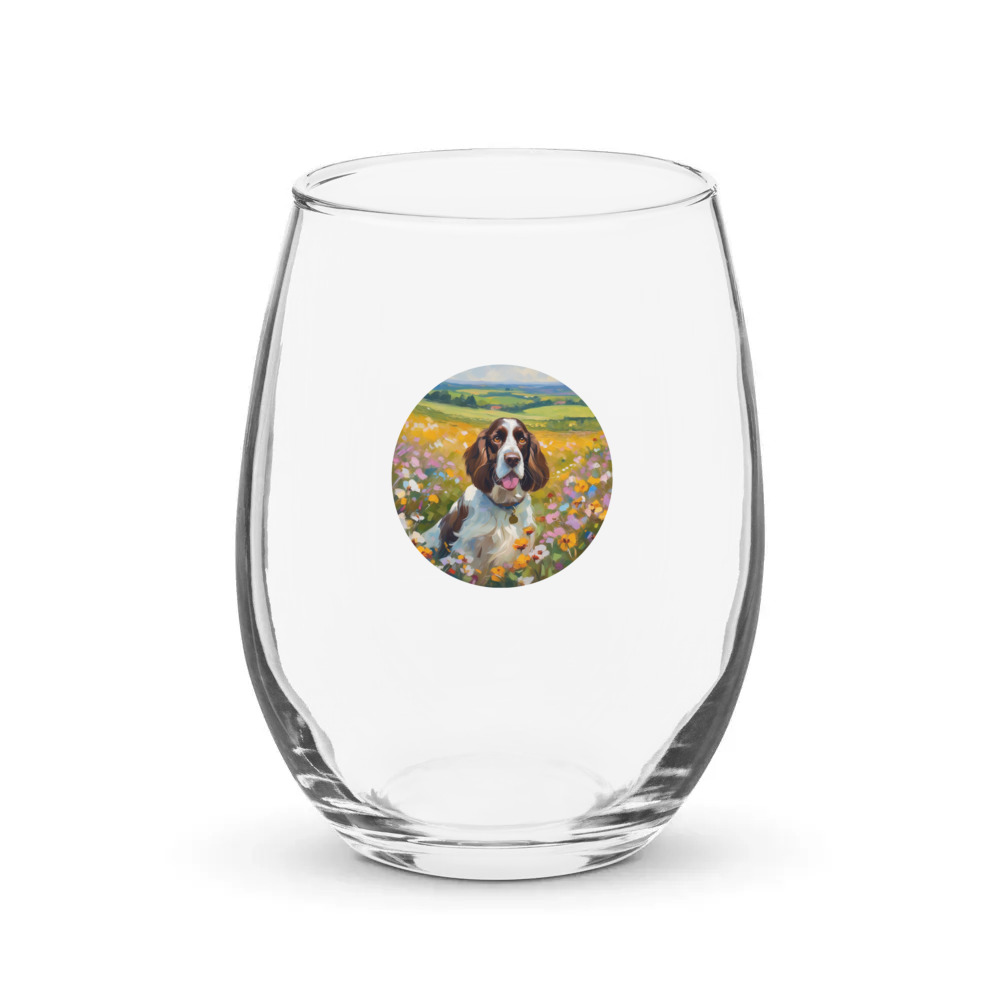 PugMug Custom English Springer Spaniel Stemless Wine Glass