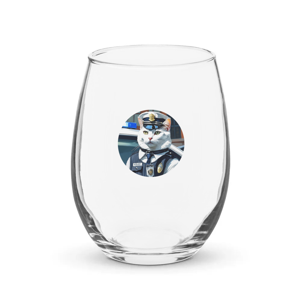 PugMug Custom White Companion Cat Stemless Wine Glass