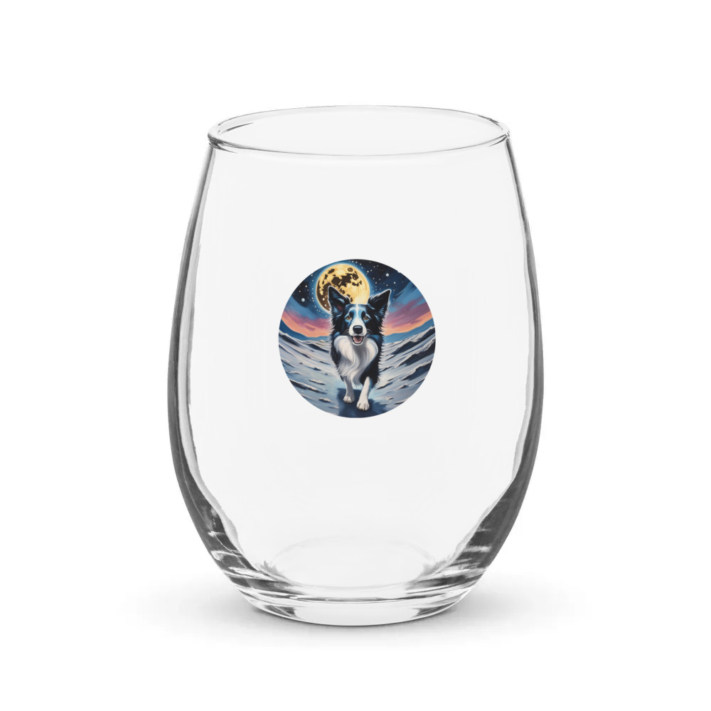 PugMug Custom Border Collie Stemless Wine Glass