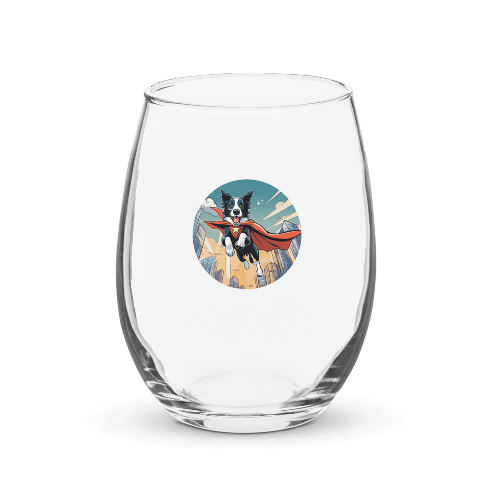 PugMug Custom Border Collie Stemless Wine Glass