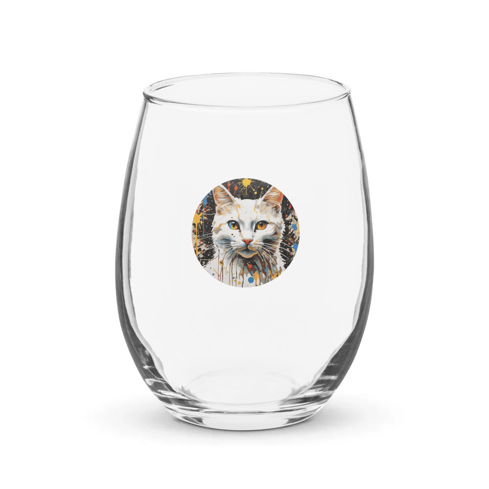 PugMug Custom White Companion Cat Stemless Wine Glass