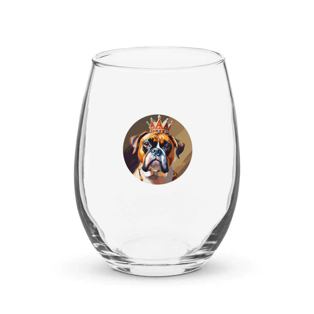 PugMug Custom Boxer Dog Stemless Wine Glass