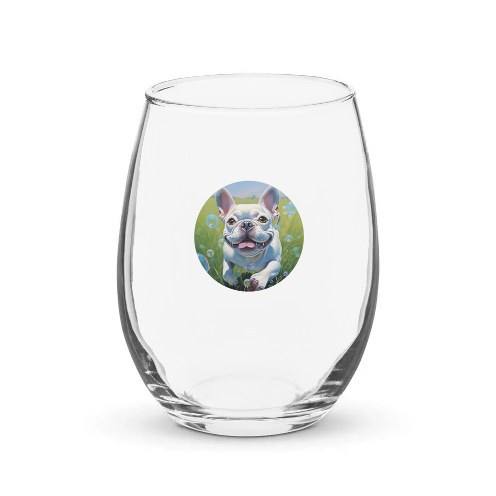 PugMug Custom White French Bulldog Stemless Wine Glass