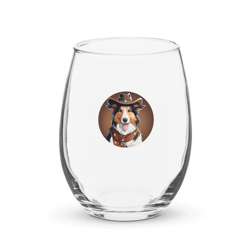 PugMug Custom Collie Stemless Wine Glass