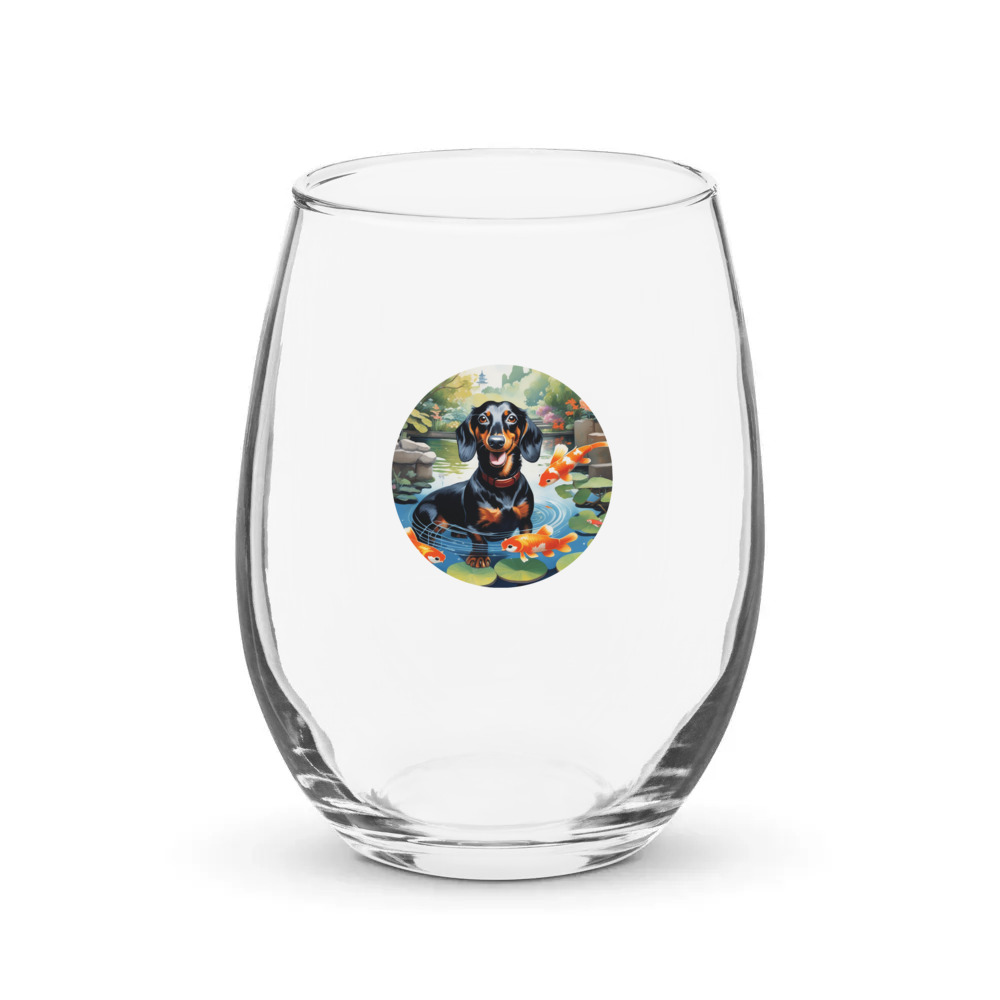 PugMug Custom Black Dachshund Stemless Wine Glass