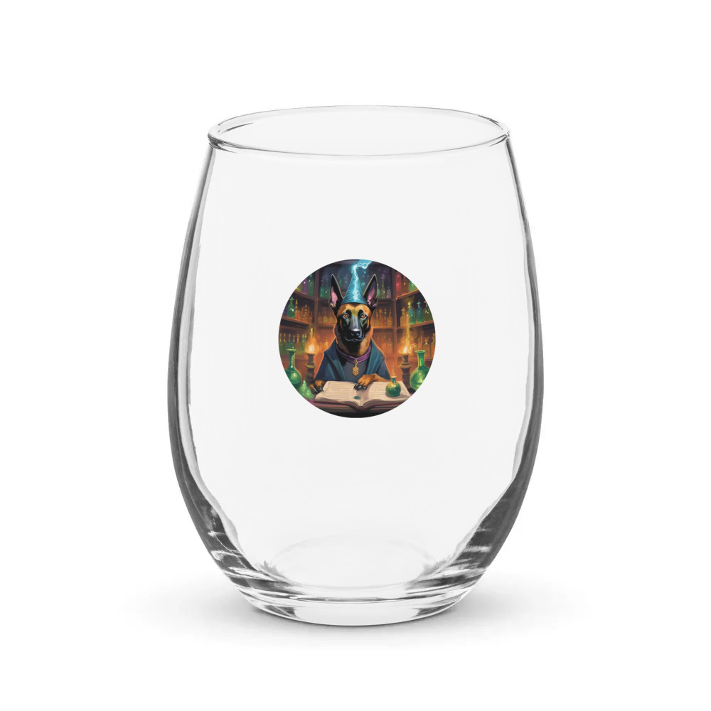 PugMug Custom Belgian Malinois Stemless Wine Glass