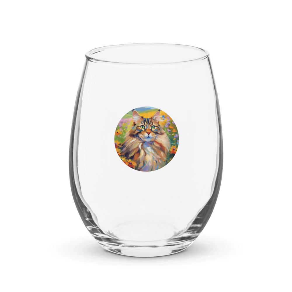 PugMug Custom Tabby Maine Coon Cat Stemless Wine Glass