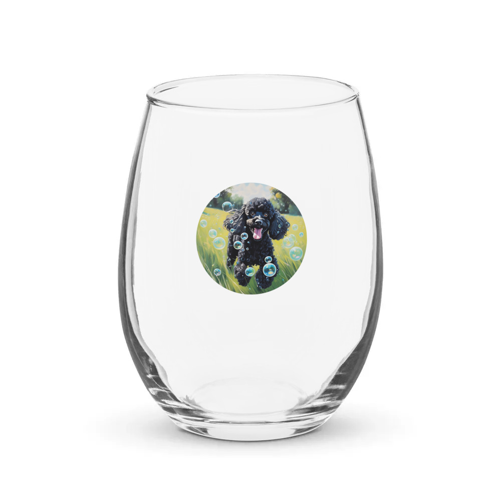 PugMug Custom Black Poodle Stemless Wine Glass
