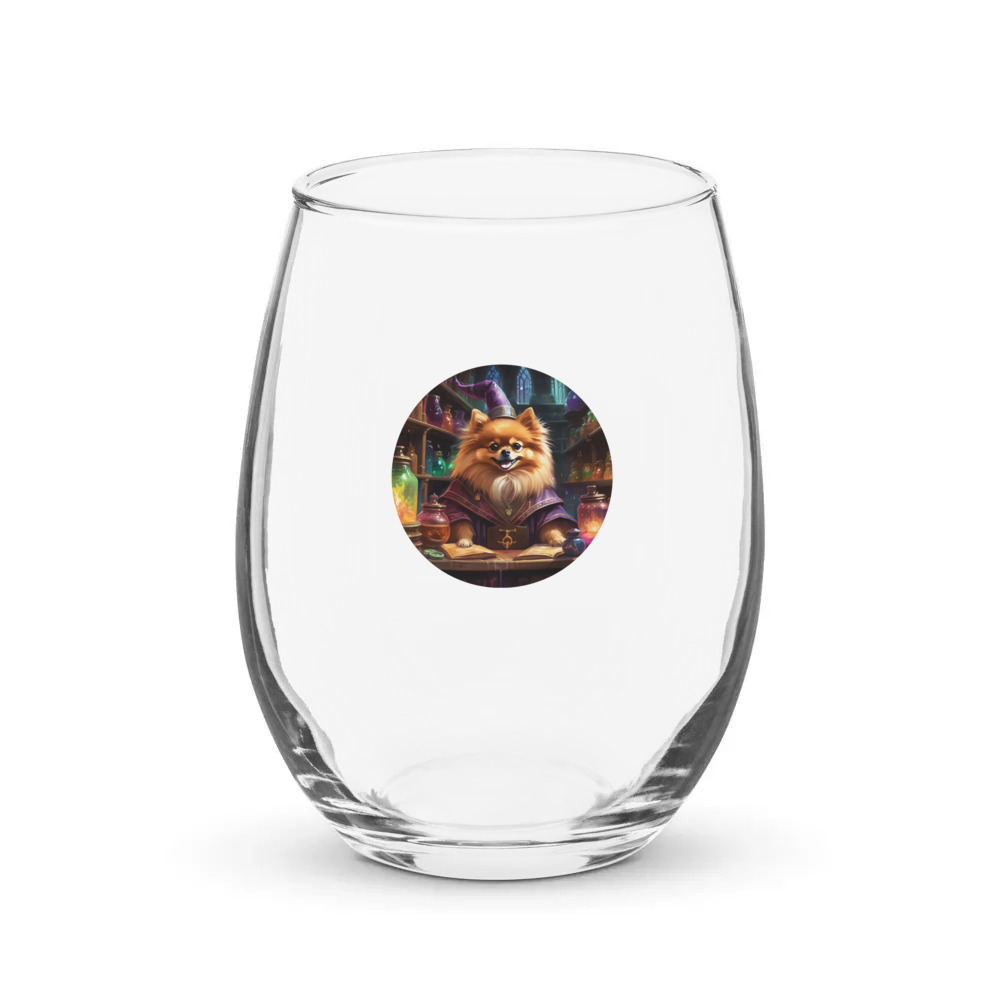 PugMug Custom Tan Pomeranian Stemless Wine Glass