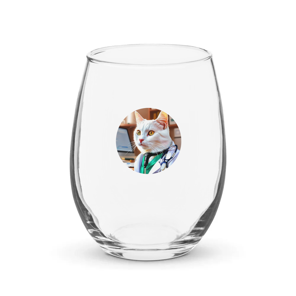 PugMug Custom White Companion Cat Stemless Wine Glass